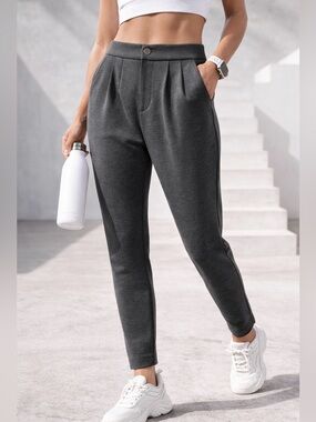 Carbon38 High Rise Pleated Pants Gray Small Athleisure Travel Chic